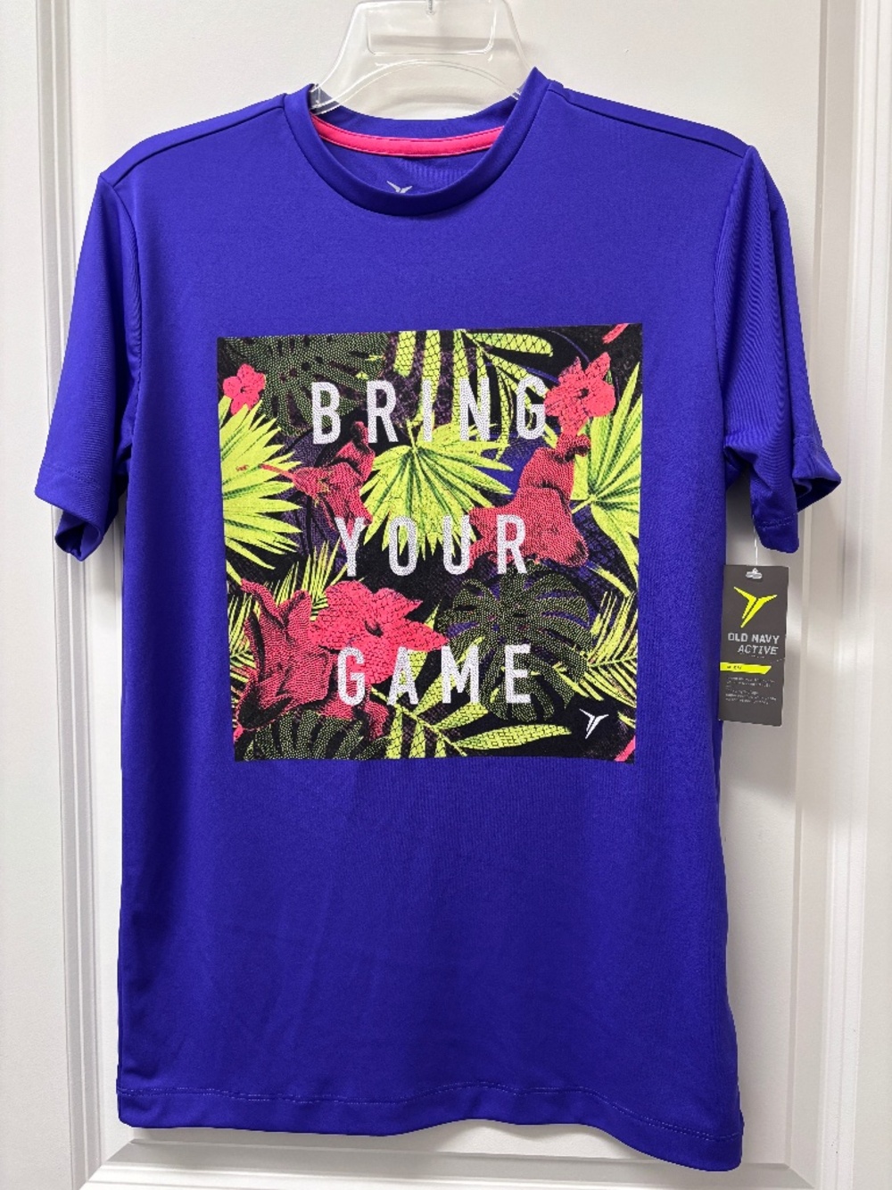 Girl's Old Navy Active T-Shirt Size XL 14-16 Purple Graphic Athletic Go-Dry